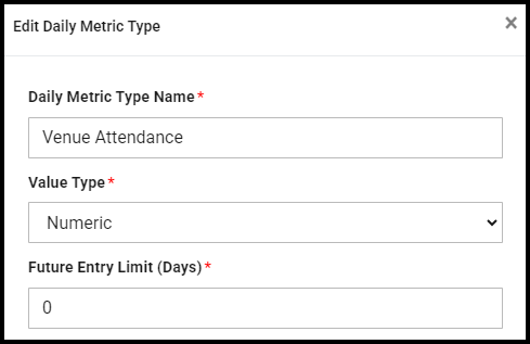 Edit Daily Metric Type window