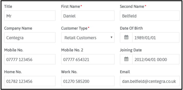 New Customer page