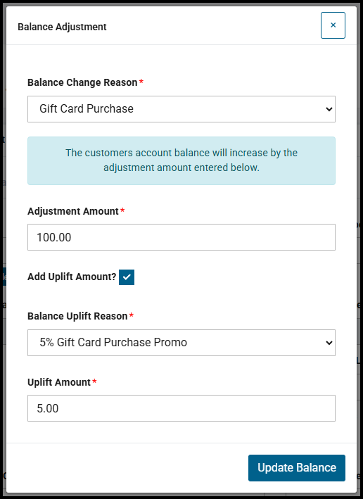 Balance Adjustment window