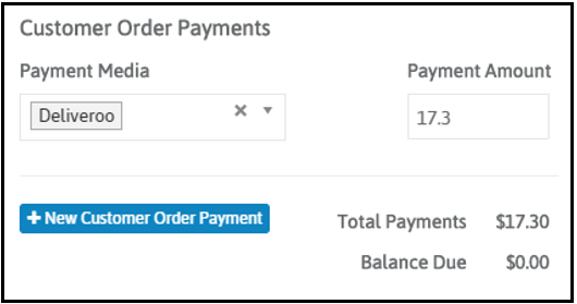 Customer Order Payments section