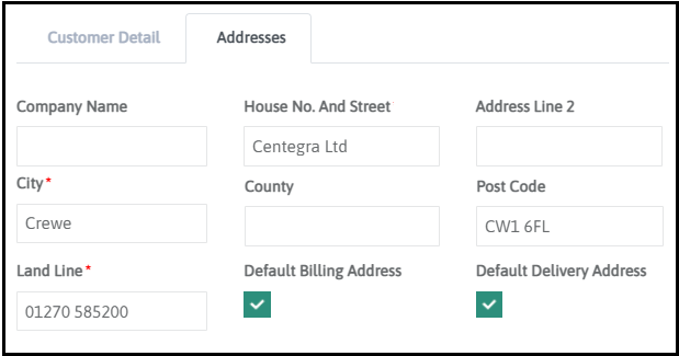 Default addresses on a customer