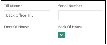 Back Of House setting on a till