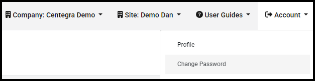 Account menu with Change Password