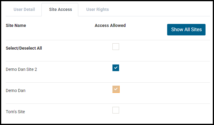 Site Access tab