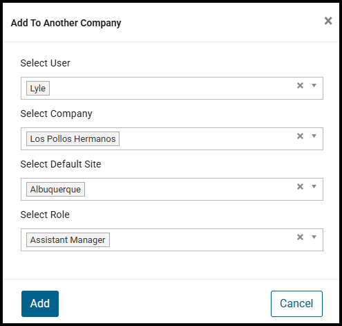 Add User To Another Company window