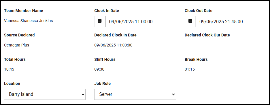 Editing a time clock record