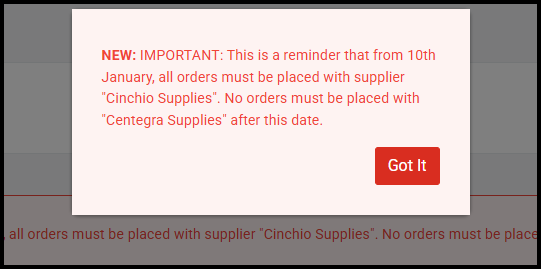 Announcement pop-up