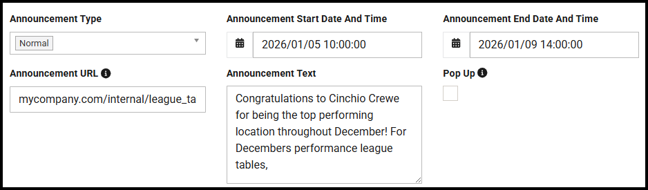 New Announcement page