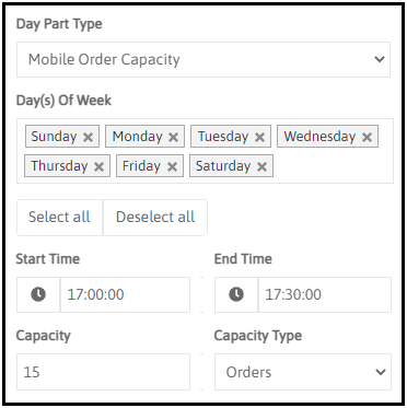 Assign Day Parts window
