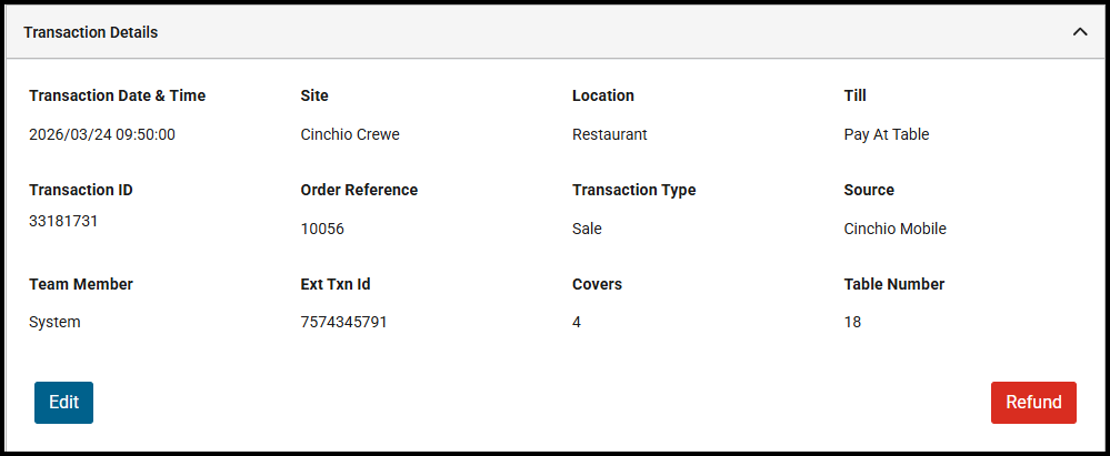Transaction Details section
