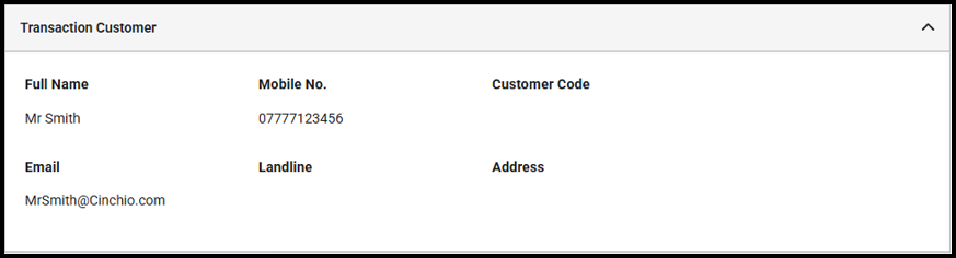 Transaction Customer section