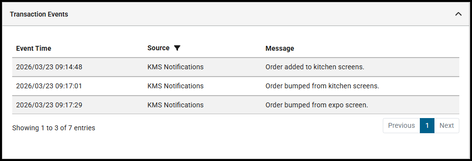 Transaction Events section