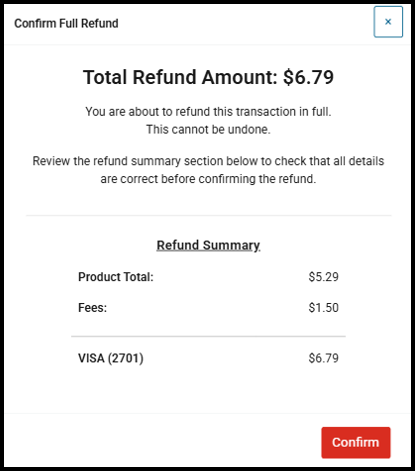 Confirm Full Refund window