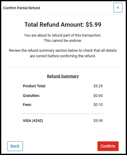 Confirm Partial Refund window
