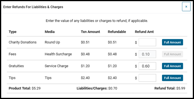 Enter Refunds For Liabilities and Charges window