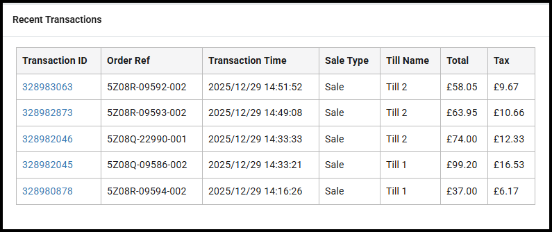 Recent Transactions widget