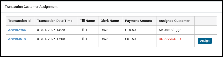 Transaction Customer Assignment widget