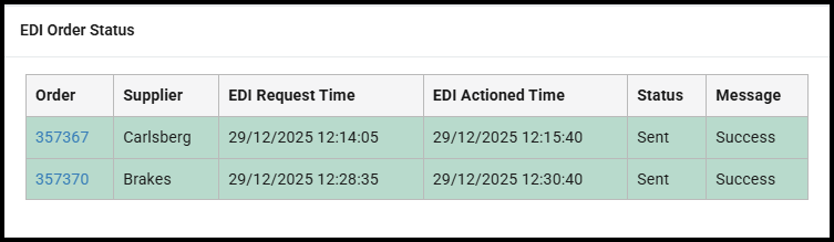 EDI Order Status widget