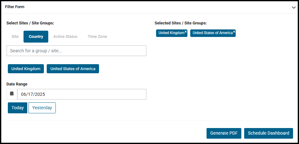 Dashboard Filter Form