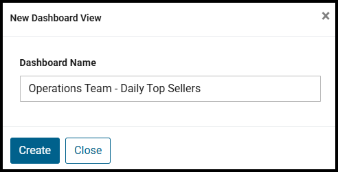 New Dashboard View window