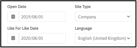 Like For Like Date and Site Type settings