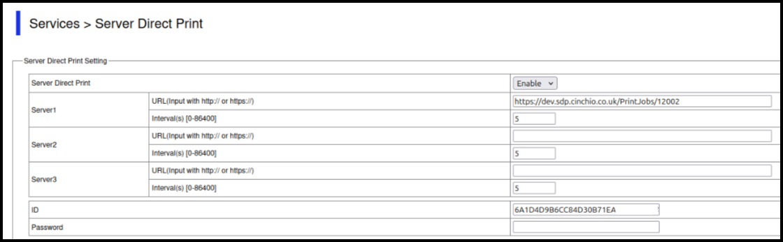 Server Direct Print settings on an Epson printer