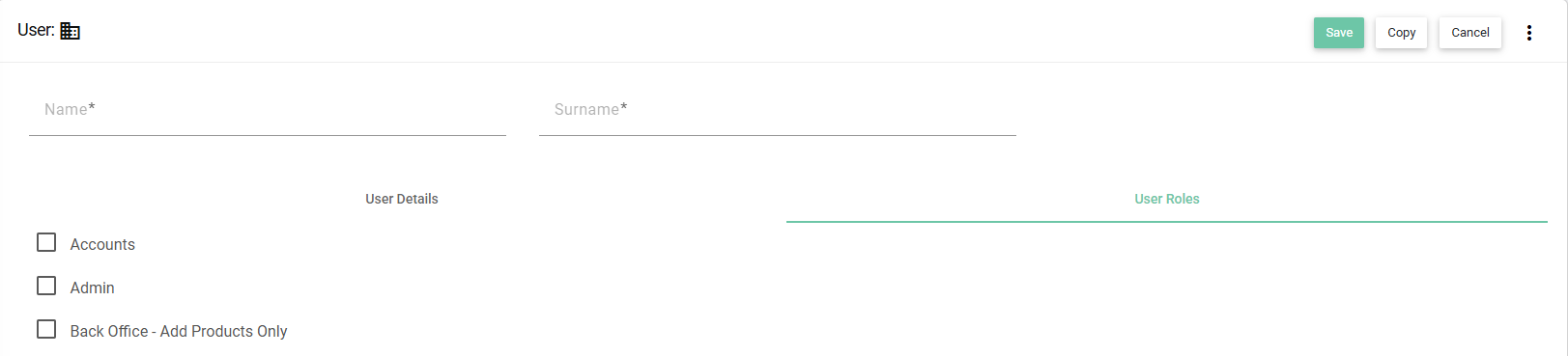 The User Roles tab, listing the roles that can be assigned