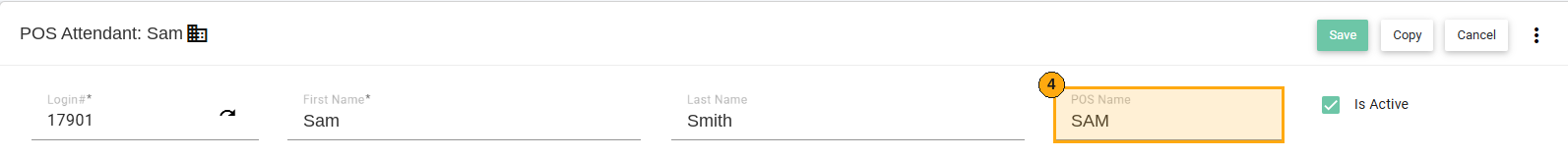 POS Name field highlighted